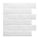 Art3d 10-Blätter-Fliesenaufkleber 30 * 30 cm 3d Premium Abziehbar Backsplash-Fliesen Weiß für...