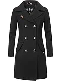 MARIKOO Damen Wintermantel Warmer Wollmantel lang Nanakoo Schwarz Gr. S
