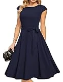 DRESSTELLS Damen Kleider 1950er Vintage Retro Rockabilly Petticoat Kleid Cocktailkleid Navy M