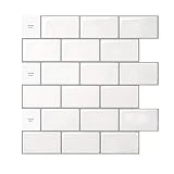 10 Blätter, Fliesenaufkleber Küche Bad, Metro Fliesen PVC, 3d Klebefliesen, 30,5 x 30,5 cm, Weiß...