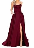 Ballkleider Lang Damen Elegant Neckholder Backless Lang Kleider, Frauen A-Linie Criss-Cross Satin...