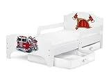 Leomark SMART Kleinkinderbett aus Holz - Feuerwehr - Kinderbett mit Schubladen für Bettwäsche,...
