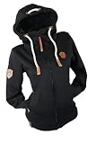 Damen Sweat Jacke Kapuze Fleece gefüttert Hoodie Übergangsjacke Uni S - 3XL (Schwarz, xx_l)