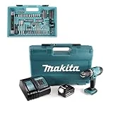Makita DHP453FX12 18V Li-Ion LXT Kombibohrer komplett mit 1x 3,0 Ah Akku, Ladegerät und Zubehörset...