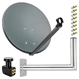 Premium X Satelliten-Komplettanlage 80cm Satellitenantenne Anthrazit Satellitenschüssel Quad LNB...