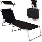 TecTake Gartenliege Sonnenliege Strandliege Freizeitliege mit Sonnendach 190cm -diverse Farben-...