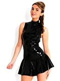 Boowhol Sexy Damen Lackleder Kleid Rock sexy Dessous Minikleid Clubwear rückenfrei Club Anzug Enge...