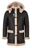 Smart Range Herren Leder Schaffell Dufflecoat Iuvy Braun Beige Fell Kapuze 100% Lammfell (L for...