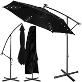 KESSER® Alu Ampelschirm LED Solar Ø350cm + Abdeckung mit Kurbelvorrichtung UV-Schutz Aluminium mit...