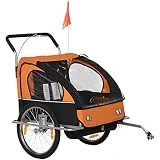 HOMCOM Kinderanhänger Fahrradanhänger Kinder Radanhänger für 2 Kinder mit Fahne Regenschutz...