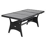 Casaria Polyrattan Gartentisch 190x90x75 cm WPC Tischplatte Höhenverstellbar Holzoptik Wetterfest...