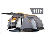 CampFeuer Zelt Super+ für 4 Personen | Grau/Schwarz (Orange) | Großes Tunnelzelt mit 2 Eingängen...