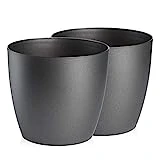 TYMAR Blumentopf, 2er-Pack, Pflanzentopf aus Kunststoff, Moderne, matt, Runde Form (Graphit, ø 25...