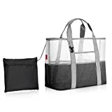 YOOFAN Große Mesh Strandtasche, mit Kordelzug Tasche Karabiner, Sand Spielzeug Wasserspielzeug...