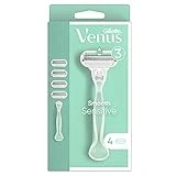 Gillette Venus Smooth Sensitive Rasierer Damen, Damenrasierer + 4 Rasierklingen mit 3-fach Klinge,...