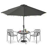 bobodeco Sonnenschirm mit Kurbel balkon LED-Beleuchtung Ø 300cm Dunkelgrau Rund Marktschirm...