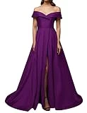 HUINI Abendkleider Lang A-Linie Satin Ballkleider Hochzeitskleider Schulterfrei Festkleider Vintage...