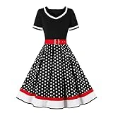 Rockabilly Kleider Damen 50er Jahre Petticoat Kleid Vintage Audrey Hepburn Kurzarm V-Ausschnitt...