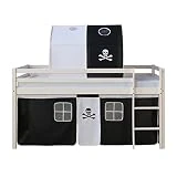 Homestyle4u 1558, Kinder Hochbett Mit Leiter, Tunnel, Vorhang Pirat Schwarz Weiss, Massivholz Kiefer...