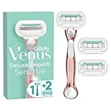 Gillette Venus Deluxe Smooth Sensitive Rasierer Damen, Damenrasierer + 3 Rasierklingen mit 5-fach...