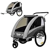 Tiggo VS 2 in 1 Kinderanhänger Fahrradanhänger Anhänger mit Buggy Set + Federung 60302 (Grau)