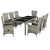 Juskys Polyrattan Gartenmöbel-Set Rimini Plus 9-teilig & wetterfest — Sitzgruppe mit Tisch & 8...