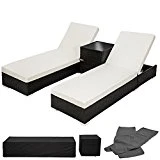 TecTake 2x Aluminium Polyrattan Sonnenliege + Tisch Gartenmöbel Set - inkl. 2 Bezugsets +...