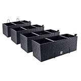 4X Blumenkasten Blumentopf Rattan-Optik mit Halterungen Pflanztopf Wasserstandsanzeiger Balkonkasten...
