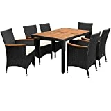 Deuba Poly Rattan Sitzgruppe 6 Stapelbare Stühle 7cm Auflagen Gartentisch 150x90 cm Akazie Holz...