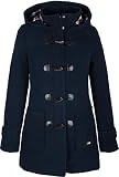 CF02 Damen Jacke Dufflecoat Wollmantel Wolljacke Camile mit Kapuze (44, blau)