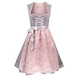 Alte Liebe 2tlg. Damen Dirndl A103, Grau Pink, 38