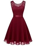 BeryLove Damen Spitzenkleid Brautjungfer Elegant Party Knielang Cocktailkleid Chiffon Ärmellos...