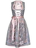 Alpenmärchen Midi Dirndl aus Exklusiver Kollektion inkl. Spitzenschürze, Grau, 36