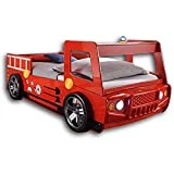 SPARK Feuerwehrbett mit LED-Beleuchtung 90 x 200 cm - Aufregendes Auto Kinderbett für kleine...
