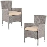 Casaria 2er Set Poly Rattan Gartenstuhl mit Auflage Stapelbar Wetterfest 160 kg Belastbar...