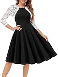 PIERRE NOIR Rockabilly Kleider Damen Elegant Festlich Cocktailkleid 3/4 äRmel Langarm Vintage...