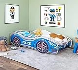 Alcube® Autobett 70x140 cm PKW Polizei mit Lattenrost und Matratze MDF beschichtet - mit Motivfolie...