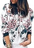 ECOWISH Damen Casual Jacke Blumenmuster Langarm Bomberjacke Reißverschluss Stehkragen Outwear Kurz...