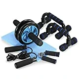 TOMSHOO 5-in-1 Bauchtrainer Bauchroller AB Wheel Fitnessset für Zuhause mit Liegestützgriffe...