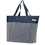 anndora XXL Shopper Navy blau weiß - Strandtasche 40 Liter Schultertasche Einkaufstasche