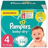 Pampers Windeln Größe 4 (9-14kg) Baby Dry, 174 Stück, MONATSBOX, Bis Zu 12 Stunden...