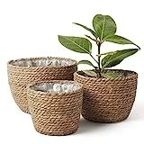 La Jolíe Muse Seegras-hoher Blumentopf aus rundem Stroh mit 19 cm Höhe 3er-Set