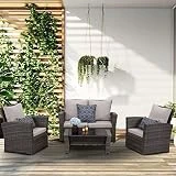 GLP Balkonmöbel Set 4-Sitzer Rattan Gartenmöbel Set Sitzgruppe Wetterfest Outdoor mit 2-er Sofa...