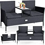KESSER® Polyrattan Gartenbank 2-Sitzer Bank mit integriertem inkl. Tisch & Kissen - 133 × 63 × 84...