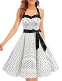 DRESSTELLS Vintage Kleider Damen Neckholder Rockabilly 1950er Polka Dots Kleid Retro Cocktailkleid...