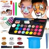 Kinderschminke Set,20 Farben Wasserbasis,Schnell Trocknende,Ungiftige Kinderschminke,Haarkreiden...