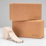 Moon Products Yoga Block 2er Set mit Yoga Gurt, Made in Portugal [100% Natur Kork], Fitness Zubehör...