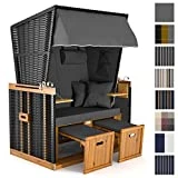 Sanzaro Strandkorb XL120 cm Deluxe Zweisitzer Holz und Poly-Rattan Sylt Ostsee Volllieger inkl. 4 x...