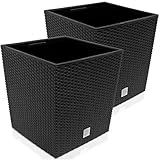 Deuba Blumentopf 2er Set 35L Innentopf Mit Griffen Wetterfest Rattan Innen- Außenbereich Übertopf...
