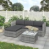 Polyratten Lounge gartenmöbel Set, 4-Sitzer Ecklounge Sofa Frei kombinierbare Elemente Ecksofa...